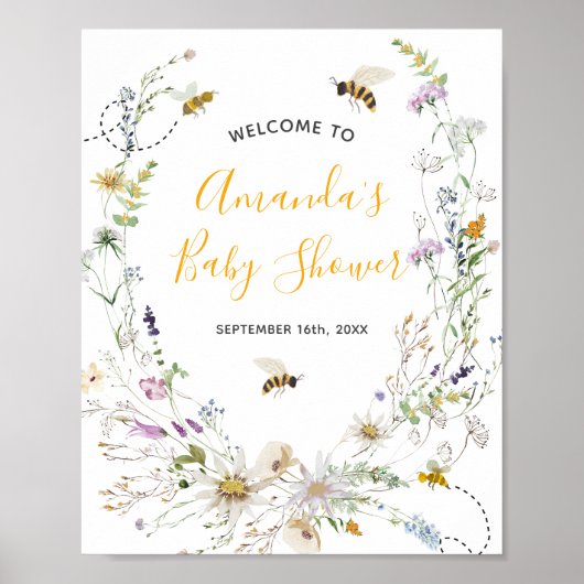 Een beetje Honey Bee Wildflower Baby shower Welkom Poster (Voorkant)