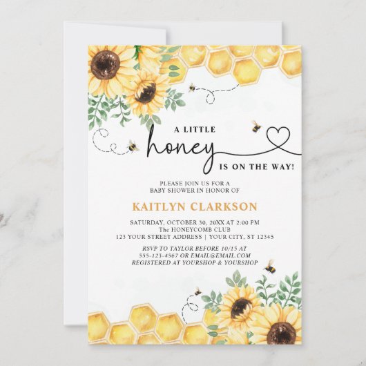 Een beetje Honey Sunflower Bee Baby shower Kaart (Voorkant)
