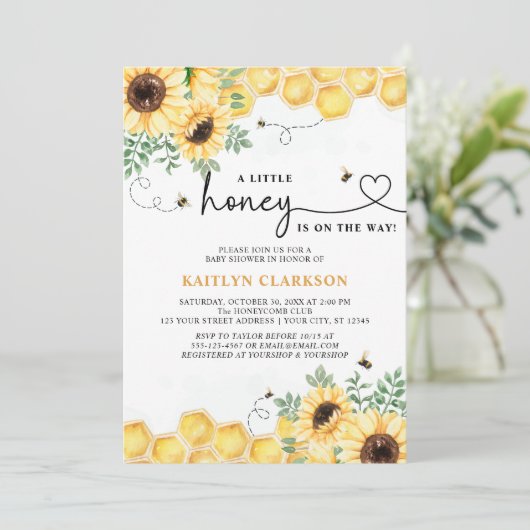 Een beetje Honey Sunflower Bee Baby shower Kaart (Staand voorkant)