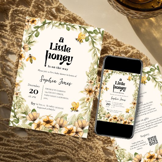 Een beetje honing | bloem | Bij | baby shower Kaart