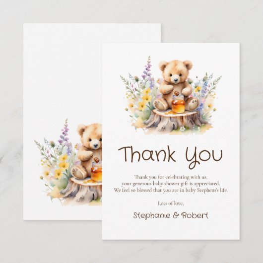 Een beetje honing op de weg Teddy Bear Baby shower Bedankkaart (Voorkant / Achterkant)