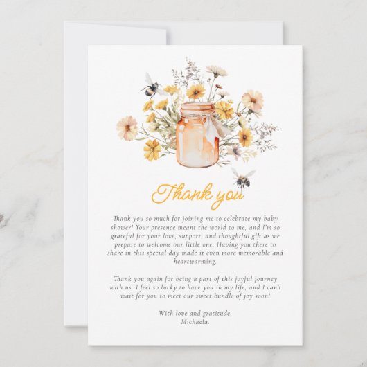 Een beetje honing op de weg Waterverf Baby shower Bedankkaart (Voorkant)