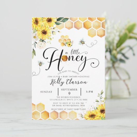 Een beetje honing zonnebloem Baby shower Kaart (Staand voorkant)