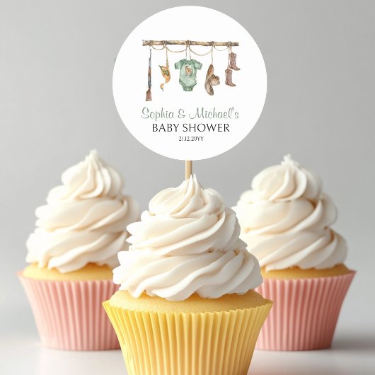 Een beetje jager baby shower cupcake topper ronde sticker