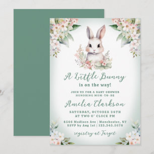 Een beetje konijntje zacht groen & bloemig Baby sh Kaart