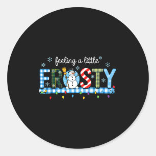 Een Beetje Koud Voelende Sneeuwman Geruite Kerstmi Ronde Sticker