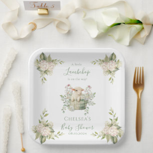 Een beetje Lambchop Floral Sheep Baby shower Papieren Bordje