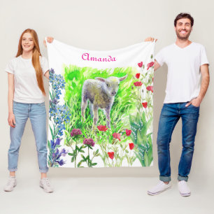 Een beetje lammetje en wilde bloemen fleece deken