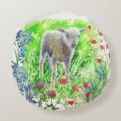 Een beetje lammetje en wilde bloemen rond kussen (Achterkant)