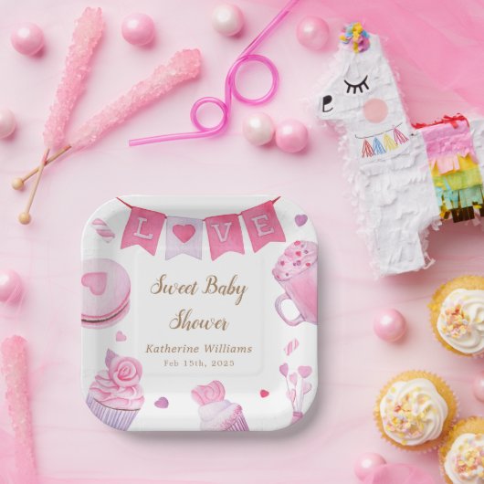 Een beetje lief roze Baby shower Papieren Bordje (Feest)
