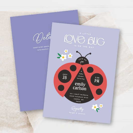 Een beetje liefde bug Paarse baby meisje douche Kaart