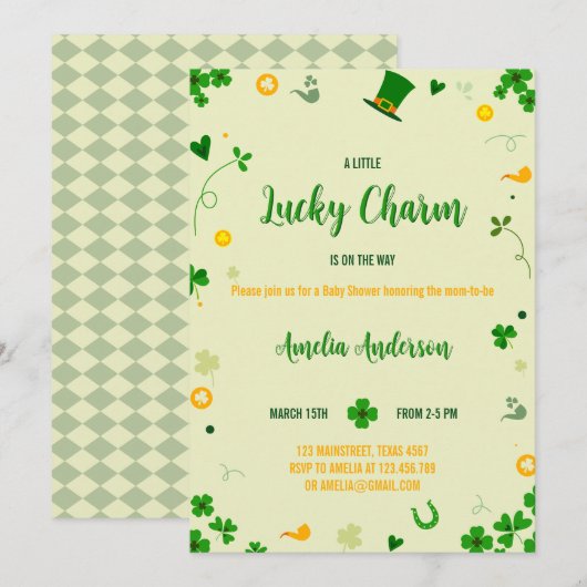 Een beetje Lucky Charm Leaf Clover Baby shower Kaart (Voorkant / Achterkant)