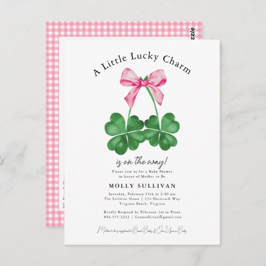 Een beetje Lucky Charm Shamrock Coquette Bow Briefkaart (Voorkant / Achterkant)