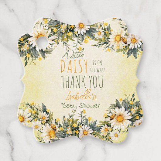 Een beetje madeliefje is onderweg naar bloemenBaby Bedankjes Labels (Voorkant)