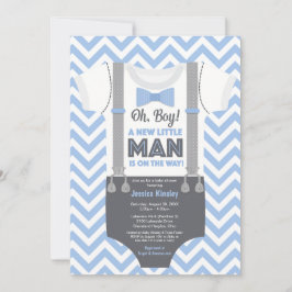 Een beetje Man Baby shower Invitation, Blauw & Gri Kaart