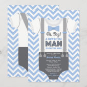 Een beetje Man Baby shower Invitation, Blauw & Gri Kaart (Voorkant / Achterkant)