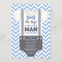 Een beetje Man Baby shower Invitation, Blauw & Gri Kaart