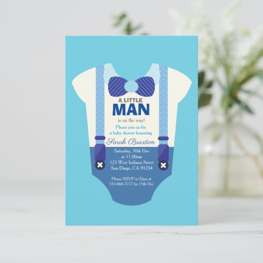 Een beetje man baby shower uitnodigingskaart kaart (Staand voorkant)