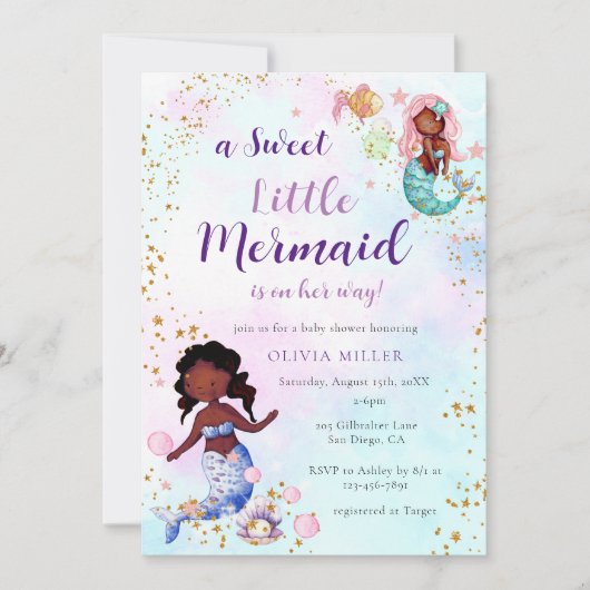 Een beetje Mermaid African American Baby shower Kaart (Voorkant)