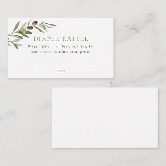 Een beetje olijf Baby shower luier Raffle Informatiekaartje (Voorkant / Achterkant)