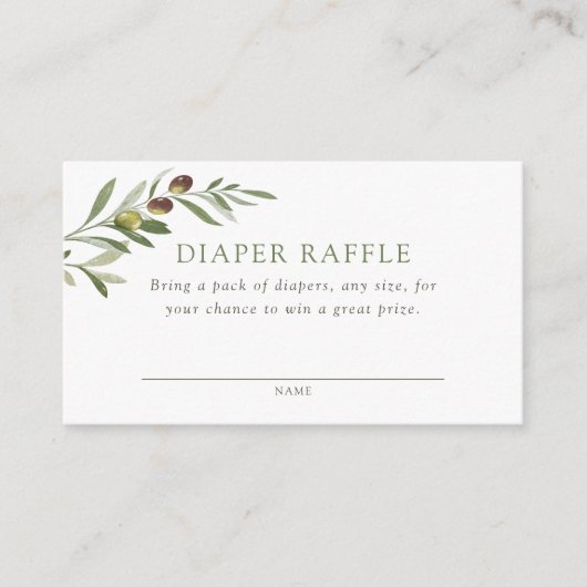 Een beetje olijf Baby shower luier Raffle Informatiekaartje (Voorkant)