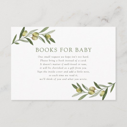 Een beetje Olive Baby shower Boeken voor Baby Informatiekaartje (Voorkant)