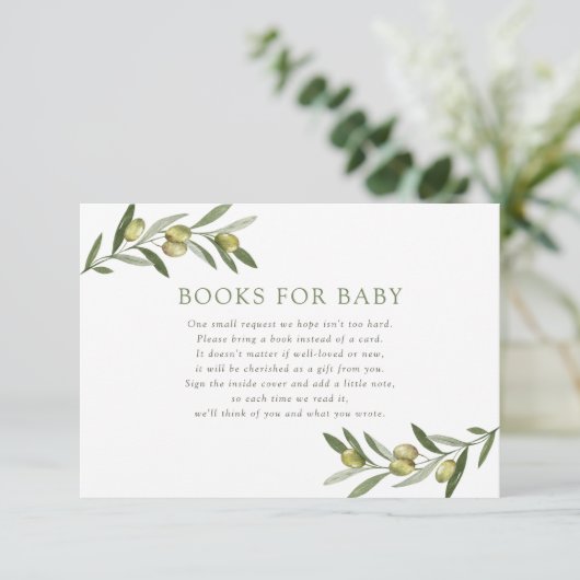 Een beetje Olive Baby shower Boeken voor Baby Informatiekaartje (Staand voorkant)