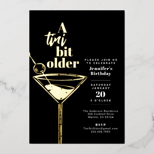 Een beetje ouder elke leeftijd verjaardag cocktail folie uitnodiging (Voorkant)