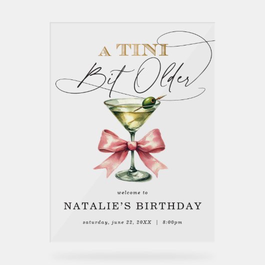 Een beetje ouder Martini Roze strikje welkom Acryl Bord (Voorkant)