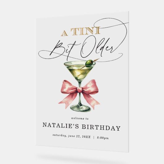 Een beetje ouder Martini Roze strikje welkom Acryl Bord (Hoek)