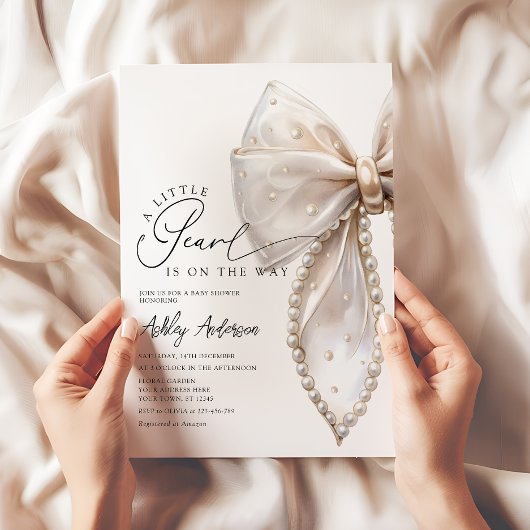 Een beetje Pearl Neutral Bow Baby shower Kaart