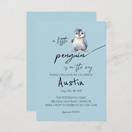 Een beetje Penguin Baby shower Kaart (Voorkant / Achterkant)