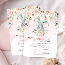 Een beetje pinda baby olifant blush bloemengoud kaart