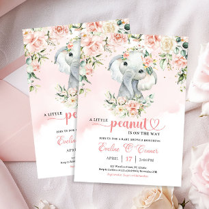 Een beetje pinda baby olifant blush bloemengoud kaart