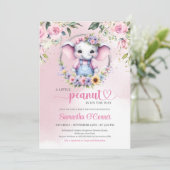 Een beetje pinda olifant zacht pastel roze bloemig kaart (Staand voorkant)