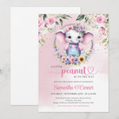 Een beetje pinda olifant zacht pastel roze bloemig kaart (Voorkant / Achterkant)