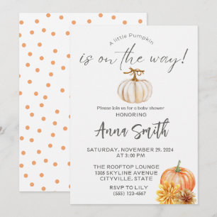 Een beetje pompoen baby douche uitnodigingen