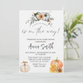 Een beetje pompoen baby douche uitnodigingen (Staand voorkant)