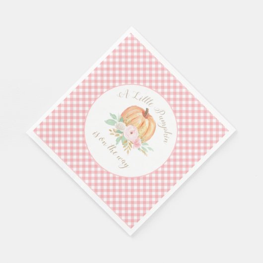 Een beetje pompoen Baby shower bloemenroze geruite Servet (Hoek)