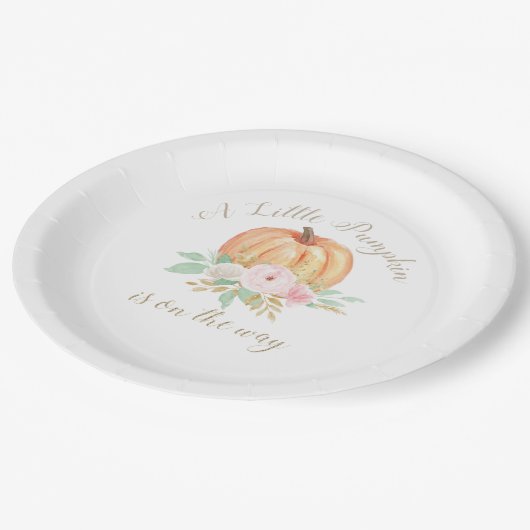 Een beetje pompoen Baby shower bloemenroze Papieren Bordje (Gekanteld)