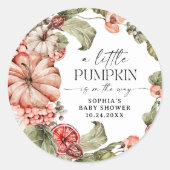 Een beetje pompoen Baby shower ronde Stickers (Voorkant)