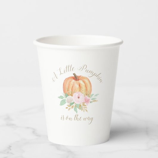 Een beetje pompoen Baby shower roze bloemig Papieren Bekers (Voorkant)