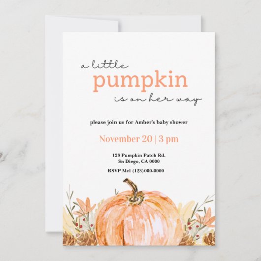 Een beetje pompoen baby shower uitnodiging (Voorkant)