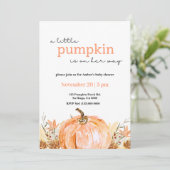 Een beetje pompoen baby shower uitnodiging (Staand voorkant)