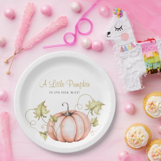 Een beetje pompoen Baby shower Waterverf Papieren Bordje (Feest)