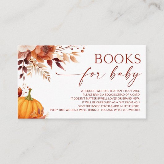 Een beetje pompoen Bloemen Baby shower Boeken voor Informatiekaartje (Voorkant)