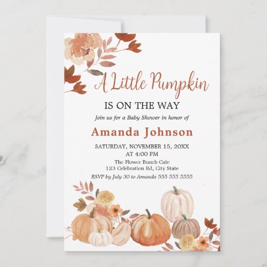 Een beetje pompoen bloemenboho Herfst Baby shower Kaart (Voorkant)