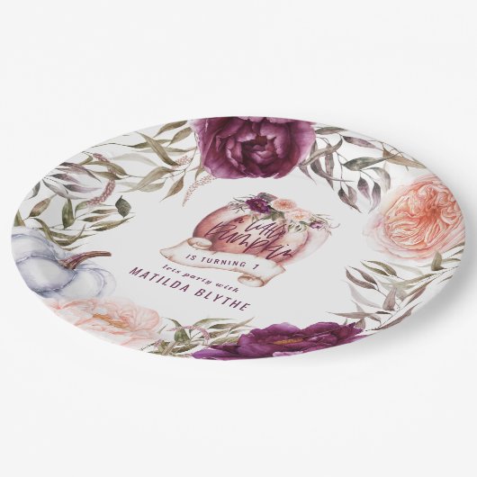 Een beetje pompoen bloemenfeest 1e herfst papieren bordje (Gekanteld)