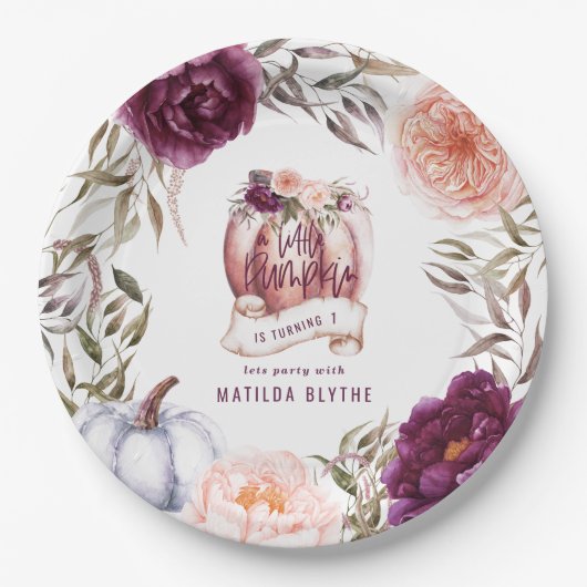 Een beetje pompoen bloemenfeest 1e herfst papieren bordje (Voorkant)