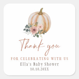 Een beetje pompoen bloemenHerfst Baby shower Vierkante Sticker